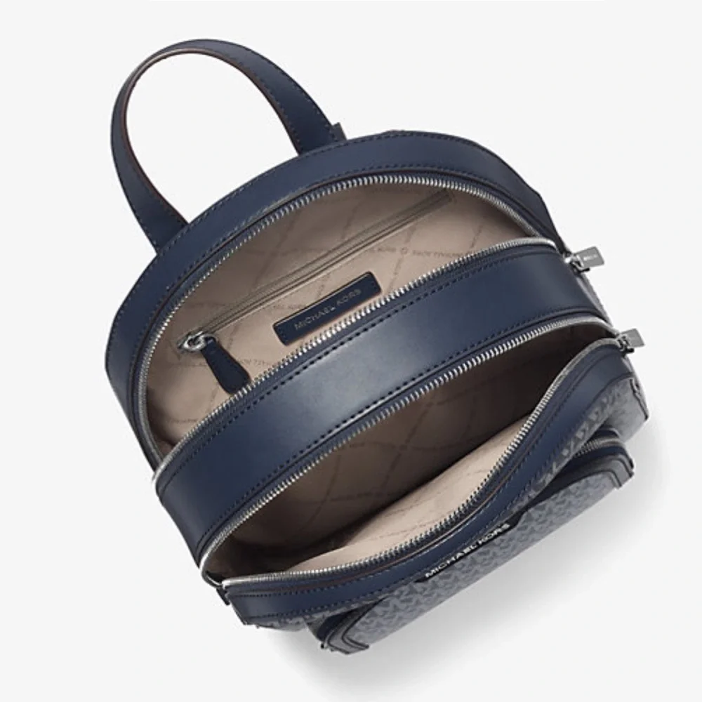 MICHAEL KORS Jaycee Medium Ombré Signature Logo Zip Pocket Backpack Navy NWT